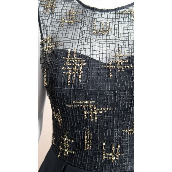 LELA ROSE Sleeveless Sequin Beaded Black Dupioni Silk Bustier Cocktail Dress 4 - Picture 6 of 11